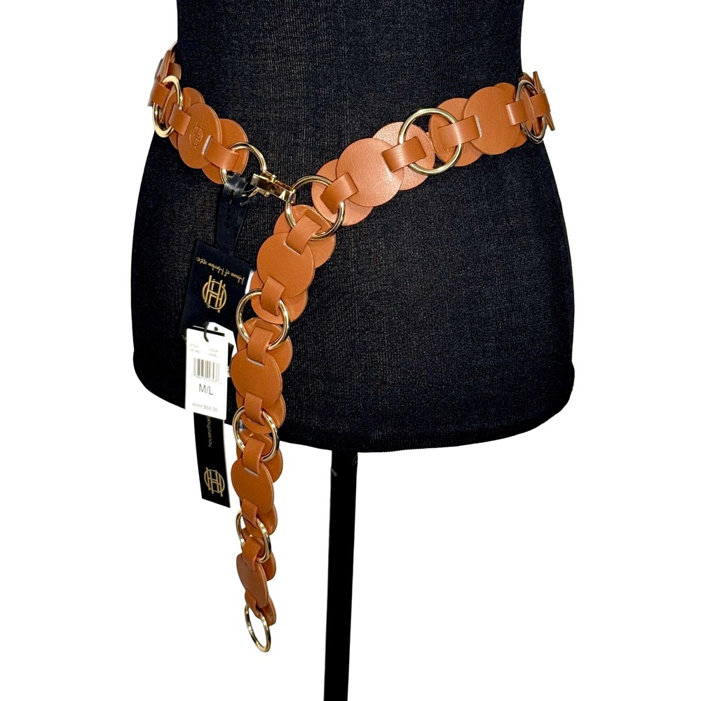 House of Harlow 1960 Caramel Adjustable Disc Link Belt Gold Tone M/L NWT Boho